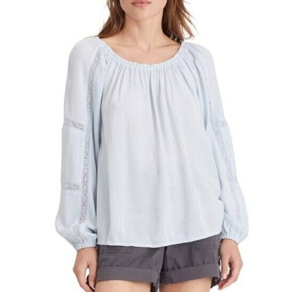 NEW! SANCTUARY Baby Blue Eyelet Cottagecore Long Sleeve Peasant Blouse XL